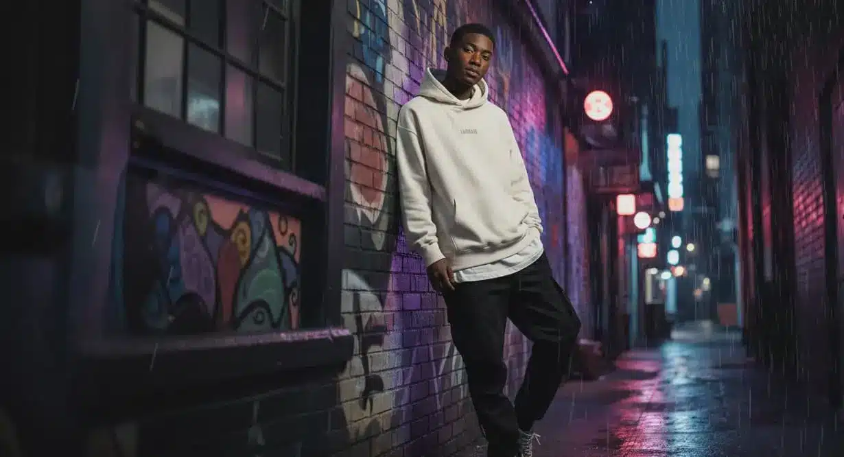 Front-facing view of an authentic GrayEssentials hoodie on a hanger, featuring a boxy fit and premium heavyweight fabric, curated by URBNESS (Zizzle LLC) in Colorado.